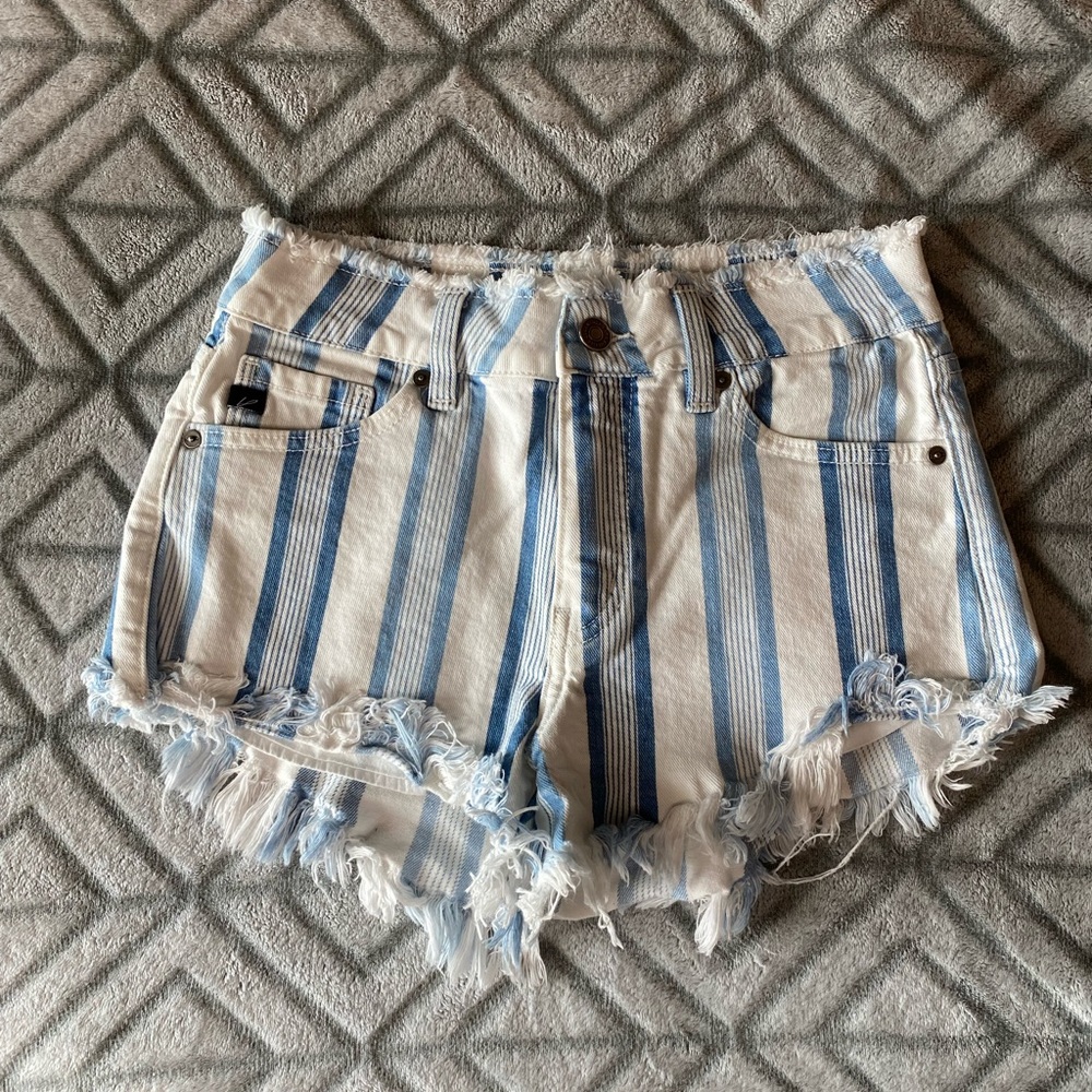 Blue & White Stripped Jean Shorts